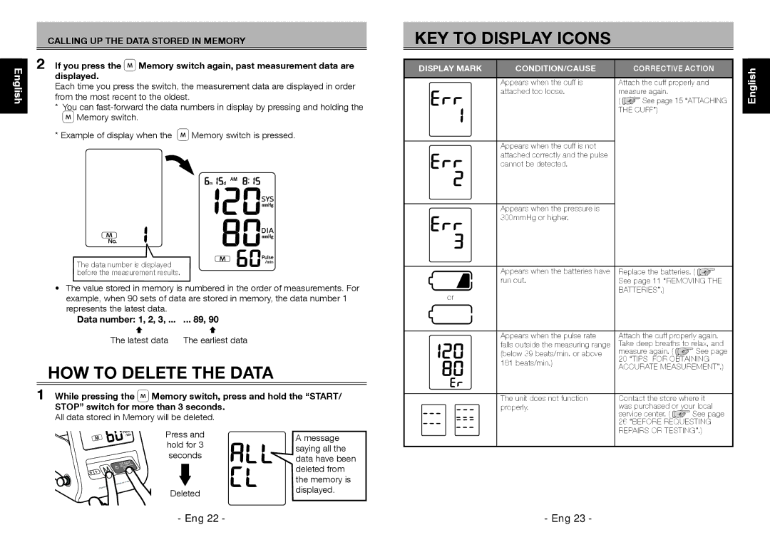 Citizen Systems CH-456 instruction manual HOW to Delete the Data, KEY to Display Icons, Português 