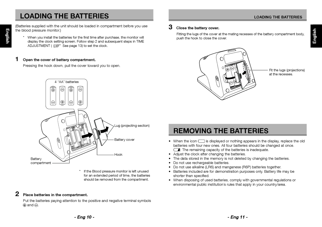 Citizen Systems CH-456 Loading the Batteries, Removing the Batteries, Open the cover of battery compartment 