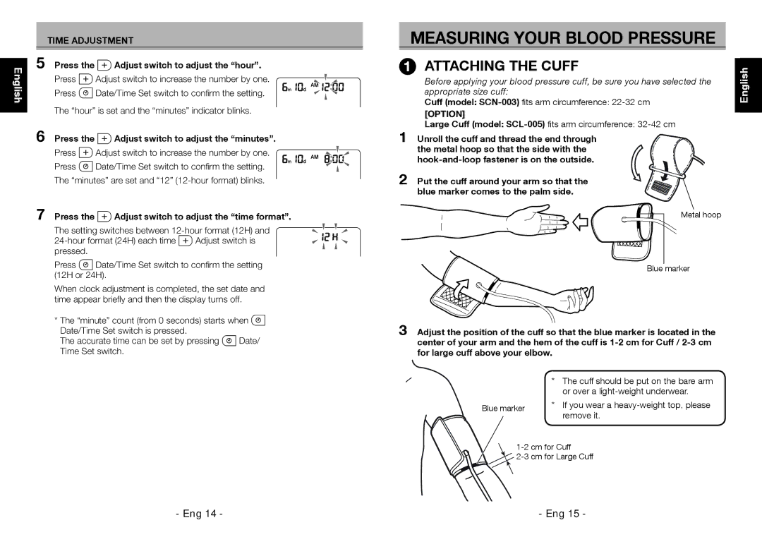 Citizen Systems CH-456 instruction manual Measuring Your Blood Pressure, Press the Adjust switch to adjust the hour 