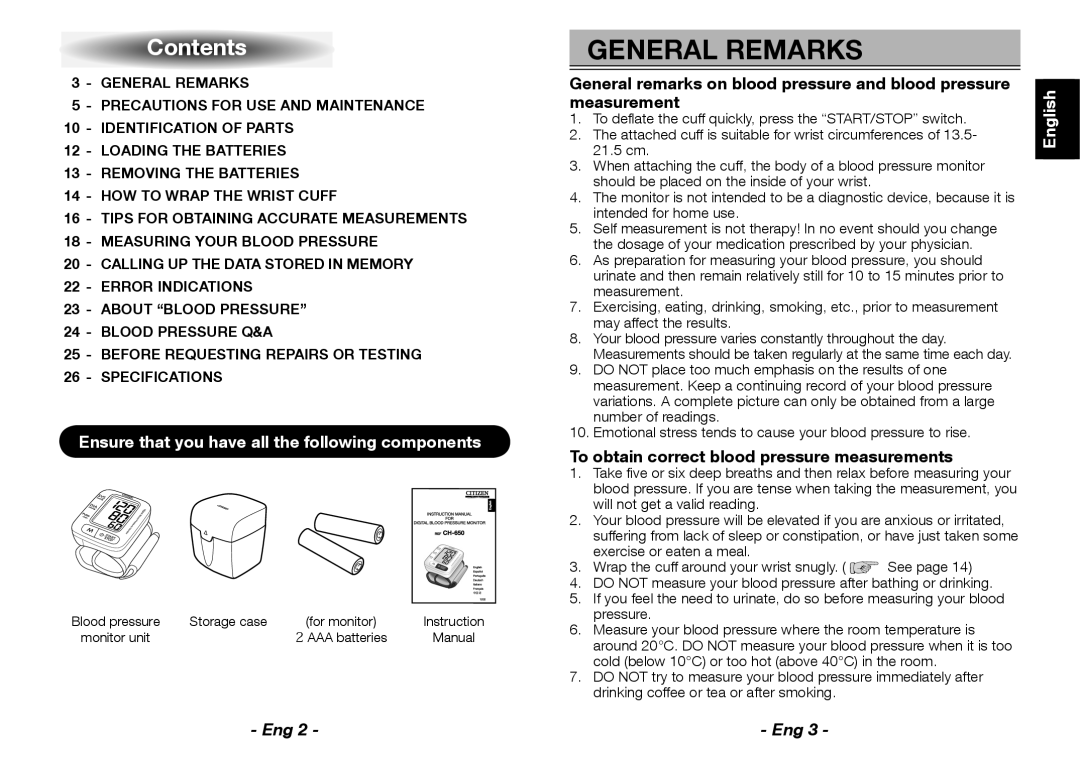 Citizen Systems Ch-650, CH-650 instruction manual General Remarks, Contents 