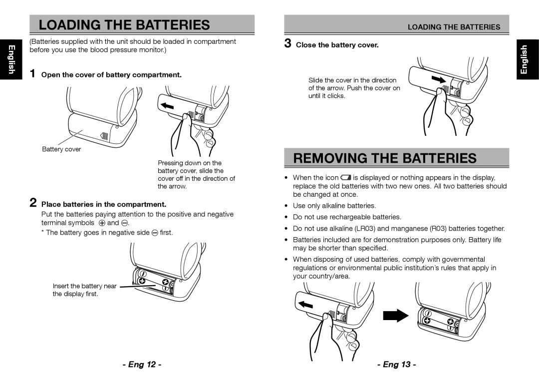 Citizen Systems CH-650, Ch-650 instruction manual Loading the Batteries, Removing the Batteries, Close the battery cover 