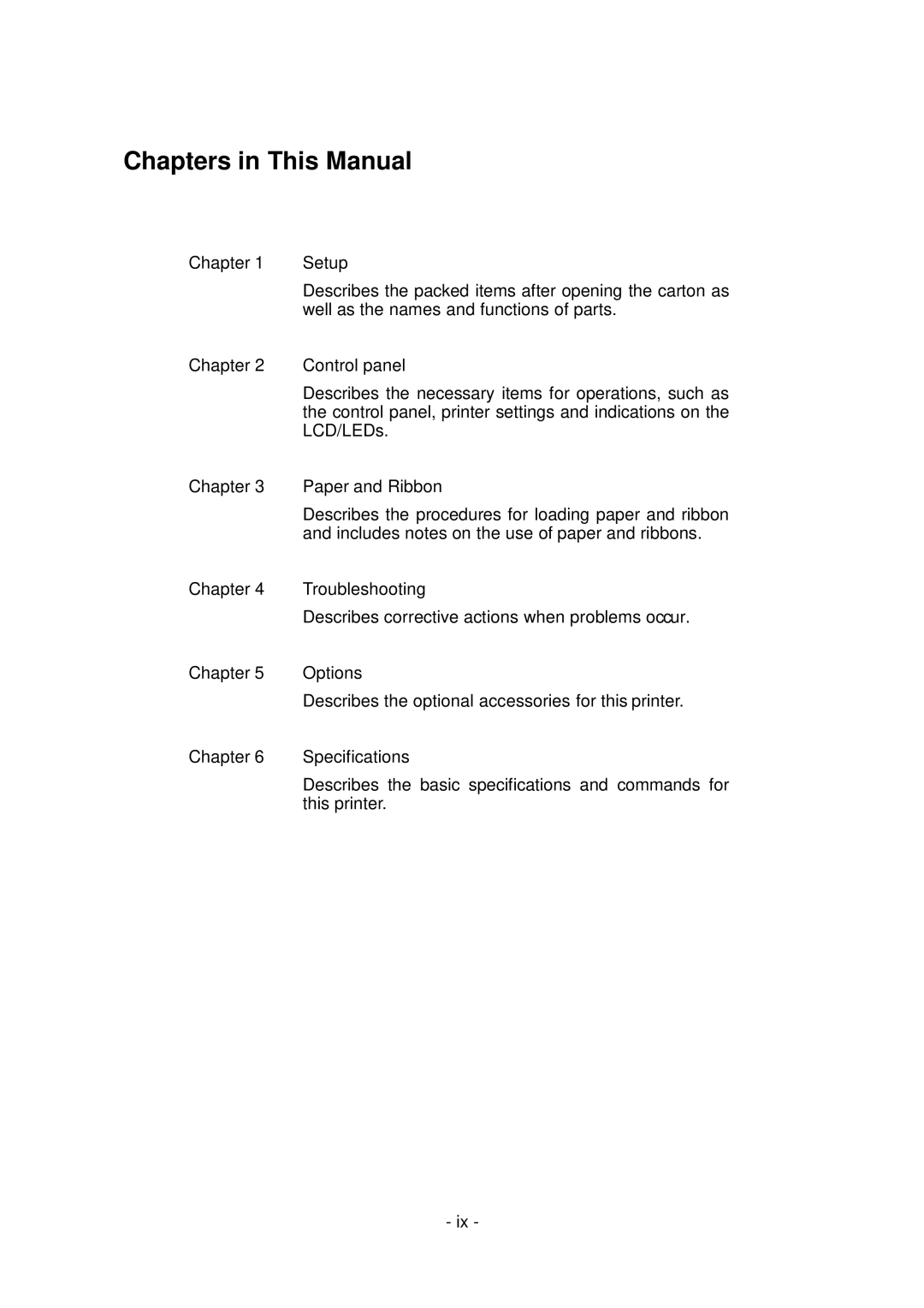 Citizen Systems CLP-6001, CLP-6002 user manual Chapters in This Manual 