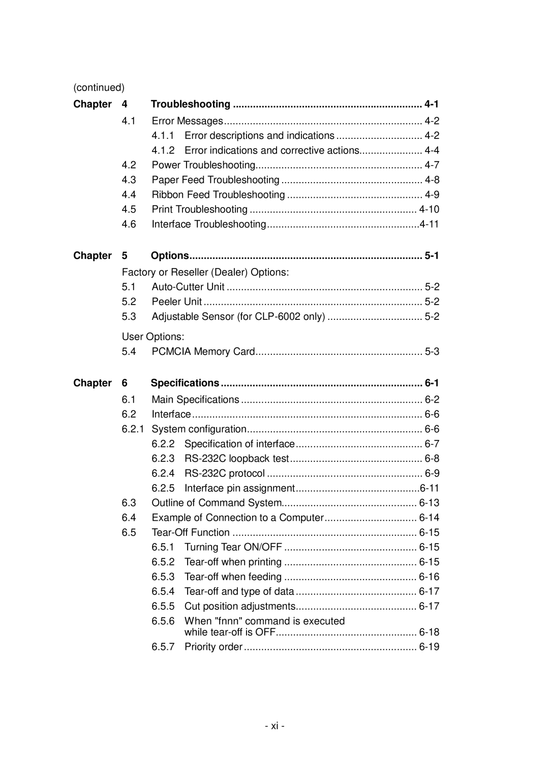 Citizen Systems CLP-6001, CLP-6002 user manual Chapter Troubleshooting 