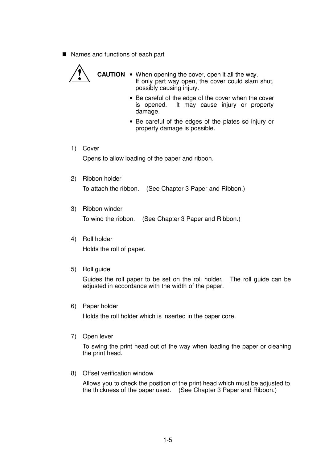 Citizen Systems CLP-6001, CLP-6002 user manual Names and functions of each part 