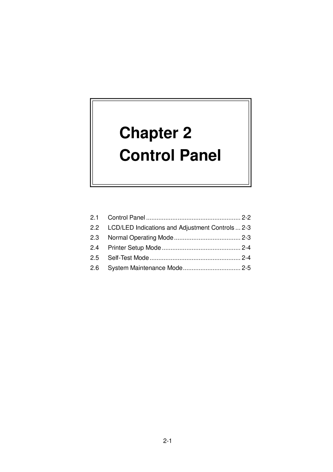 Citizen Systems CLP-6001, CLP-6002 user manual Chapter Control Panel 