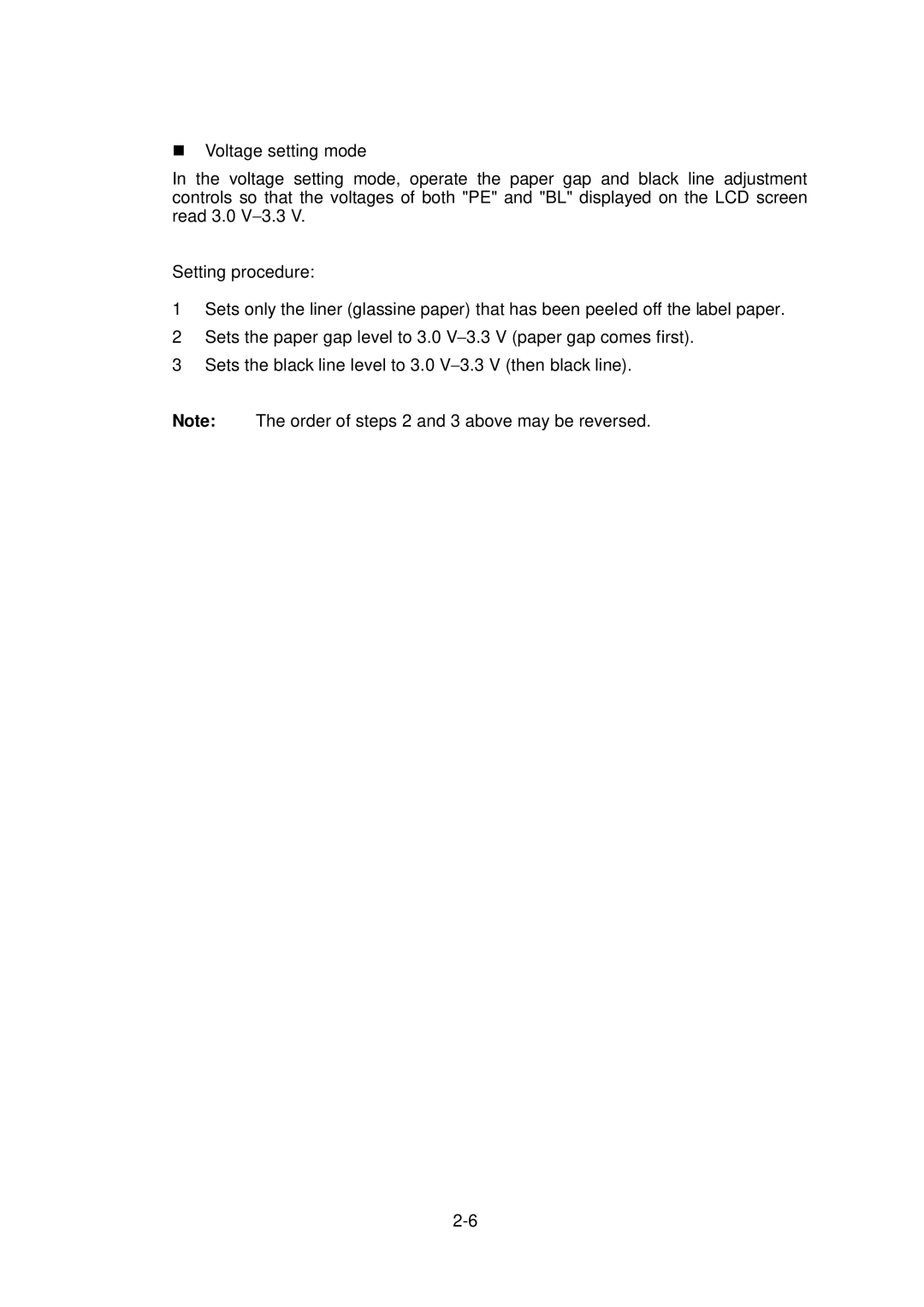 Citizen Systems CLP-6002, CLP-6001 user manual Voltage setting mode 