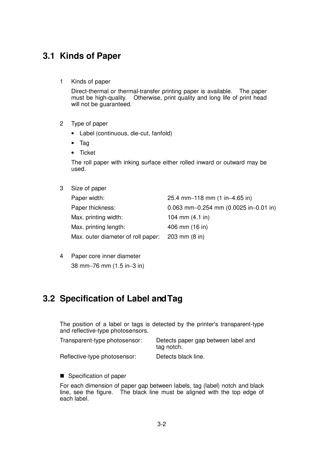 Citizen Systems CLP-6002, CLP-6001 user manual Kinds of Paper, Specification of Label and Tag 