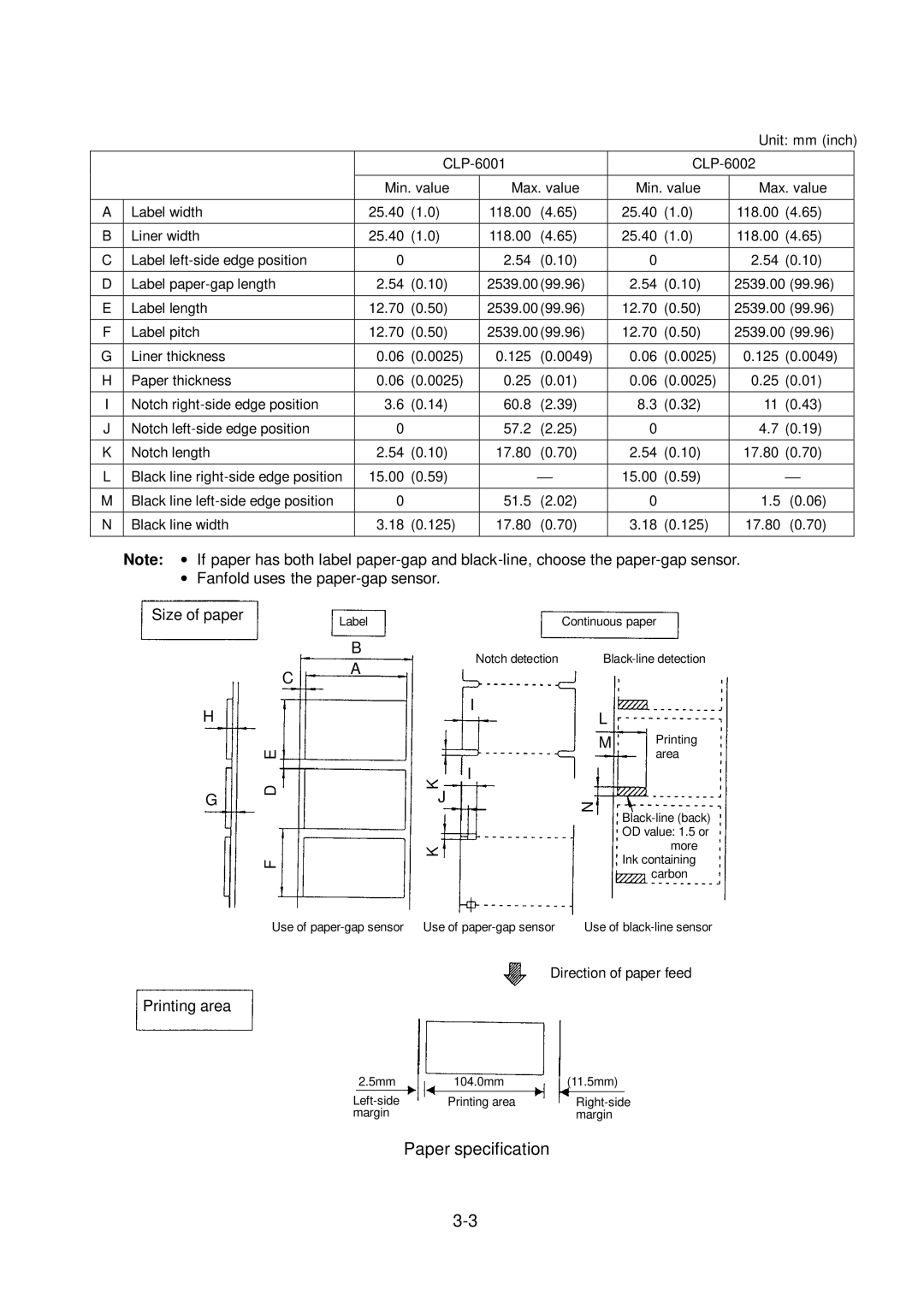 Citizen Systems CLP-6001, CLP-6002 user manual Paper specification 