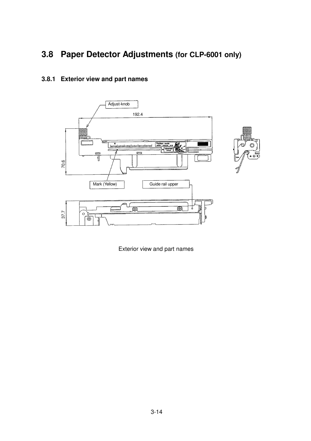 Citizen Systems CLP-6002 user manual Paper Detector Adjustments for CLP-6001 only, Exterior view and part names 