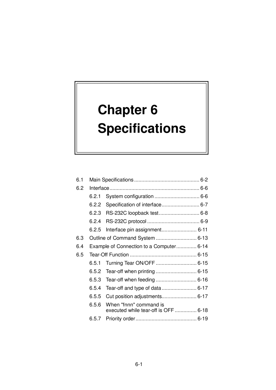 Citizen Systems CLP-6001, CLP-6002 user manual Chapter Specifications 