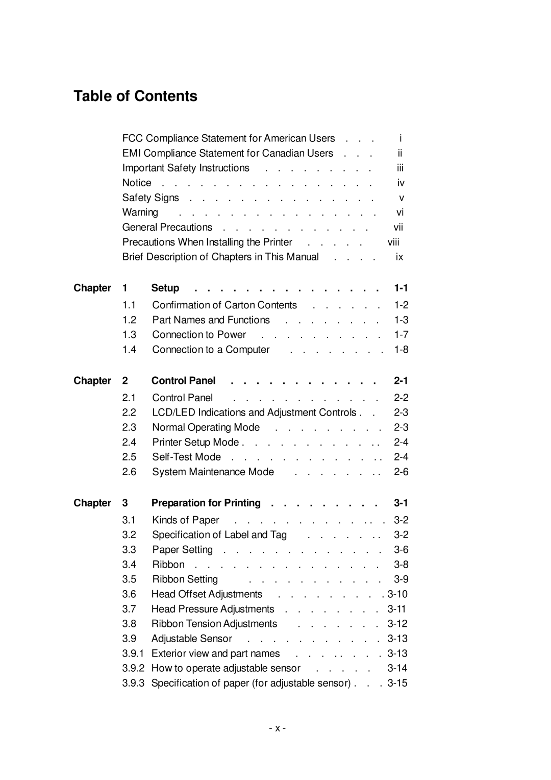 Citizen Systems CLP-6401 user manual Table of Contents 