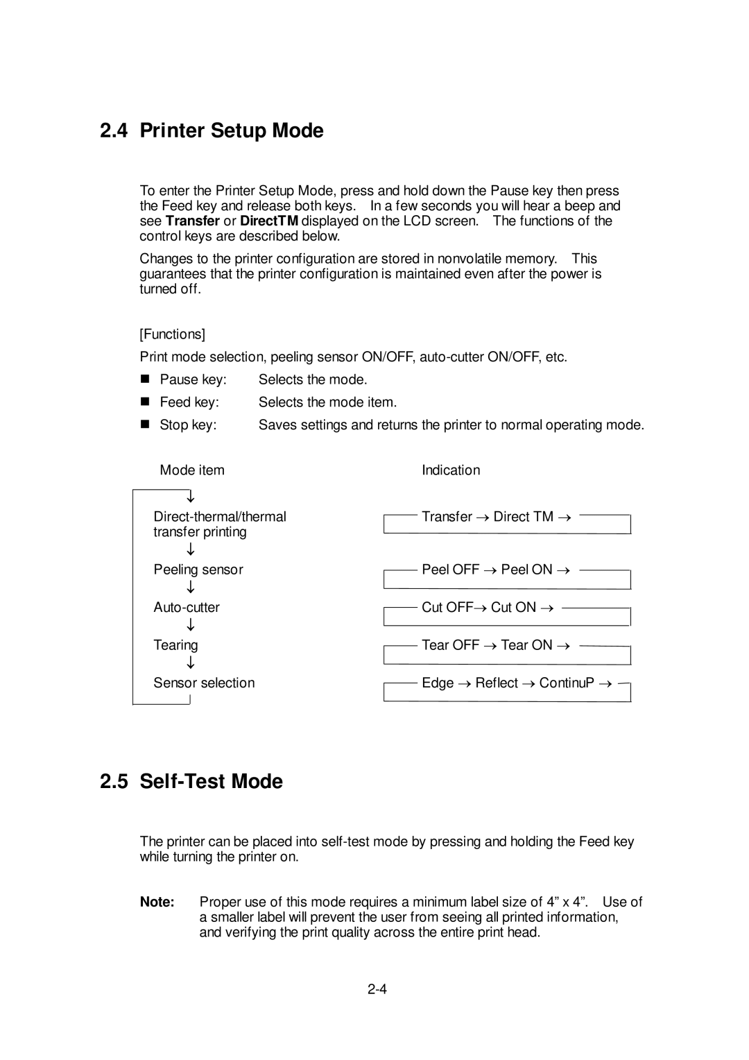 Citizen Systems CLP-6401 user manual Printer Setup Mode, Self-Test Mode 