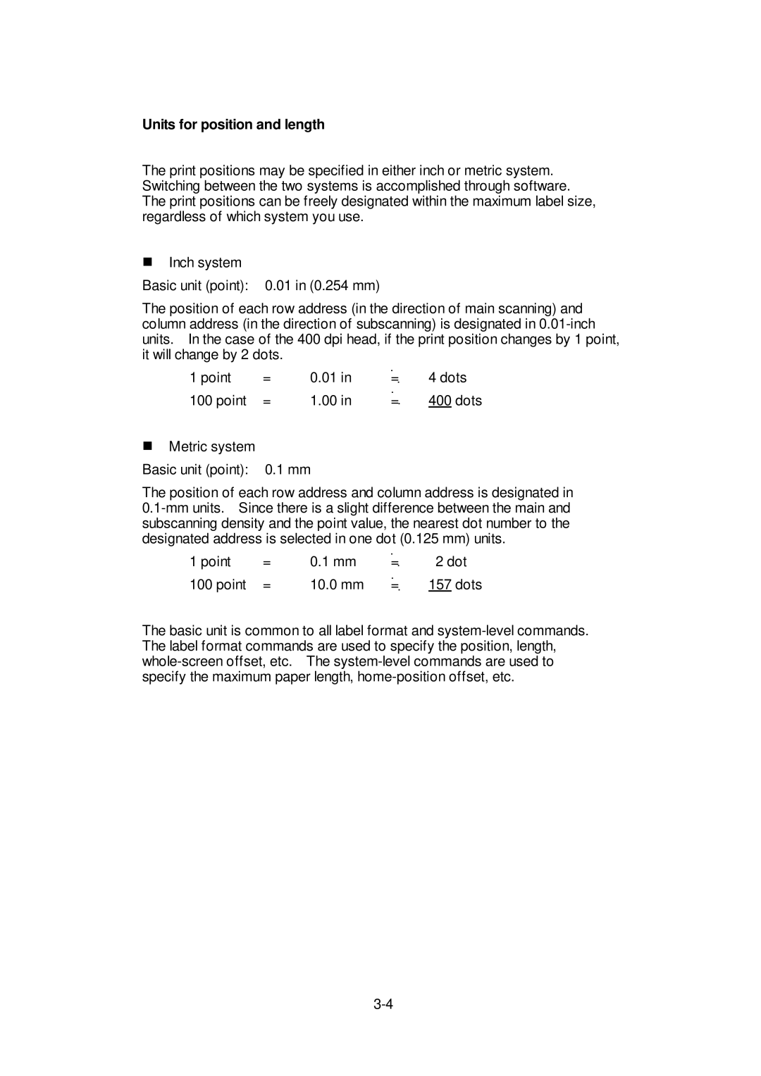 Citizen Systems CLP-6401 user manual Units for position and length 