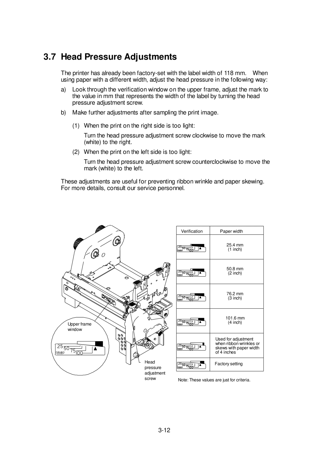 Citizen Systems CLP-6401 user manual Head Pressure Adjustments 