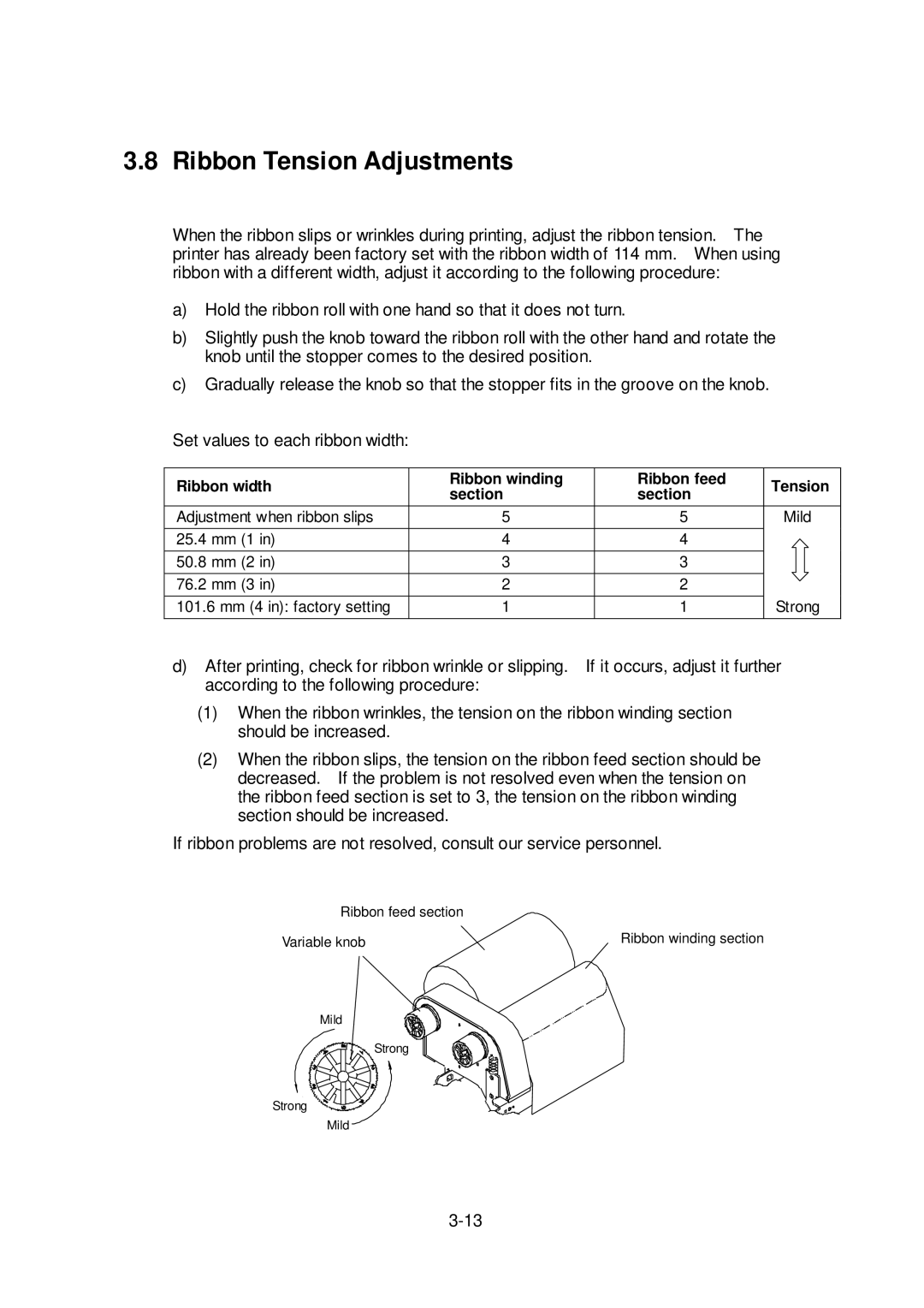 Citizen Systems CLP-6401 user manual Ribbon Tension Adjustments, Ribbon width Ribbon winding Ribbon feed Tension Section 