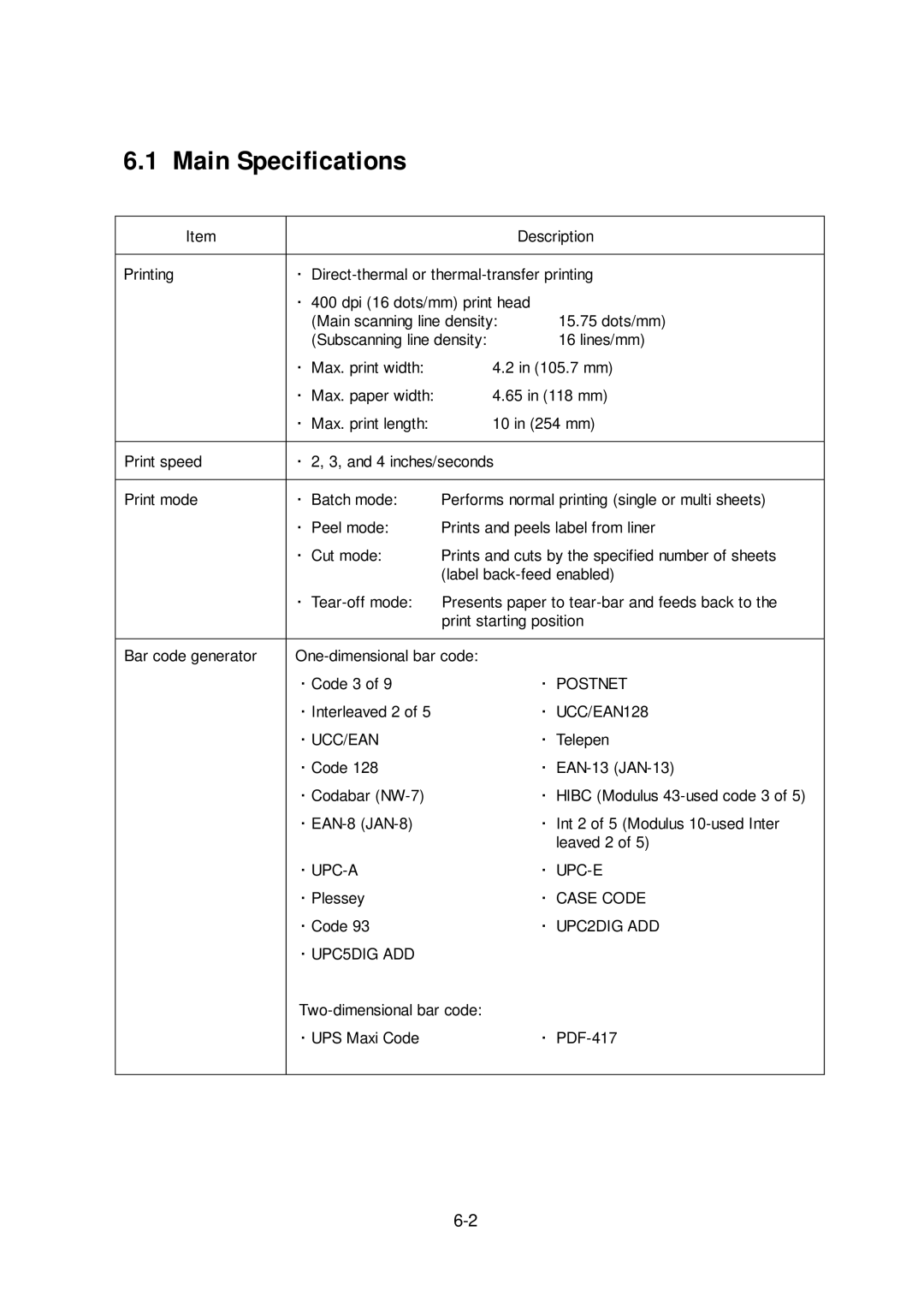 Citizen Systems CLP-6401 user manual Main Specifications, ･ Ucc/Ean 