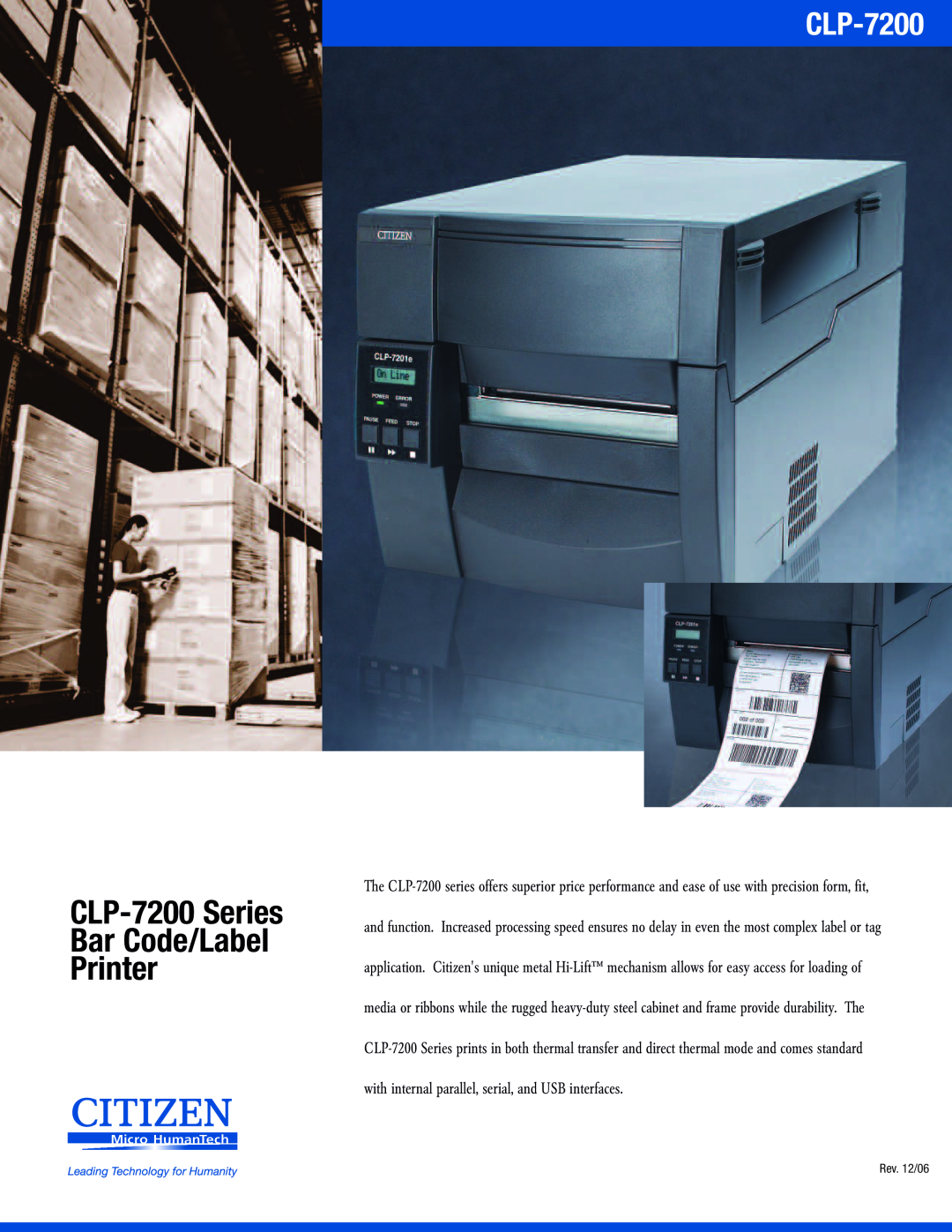 Citizen Systems manual CLP-7200 Series Bar Code/Label Printer 