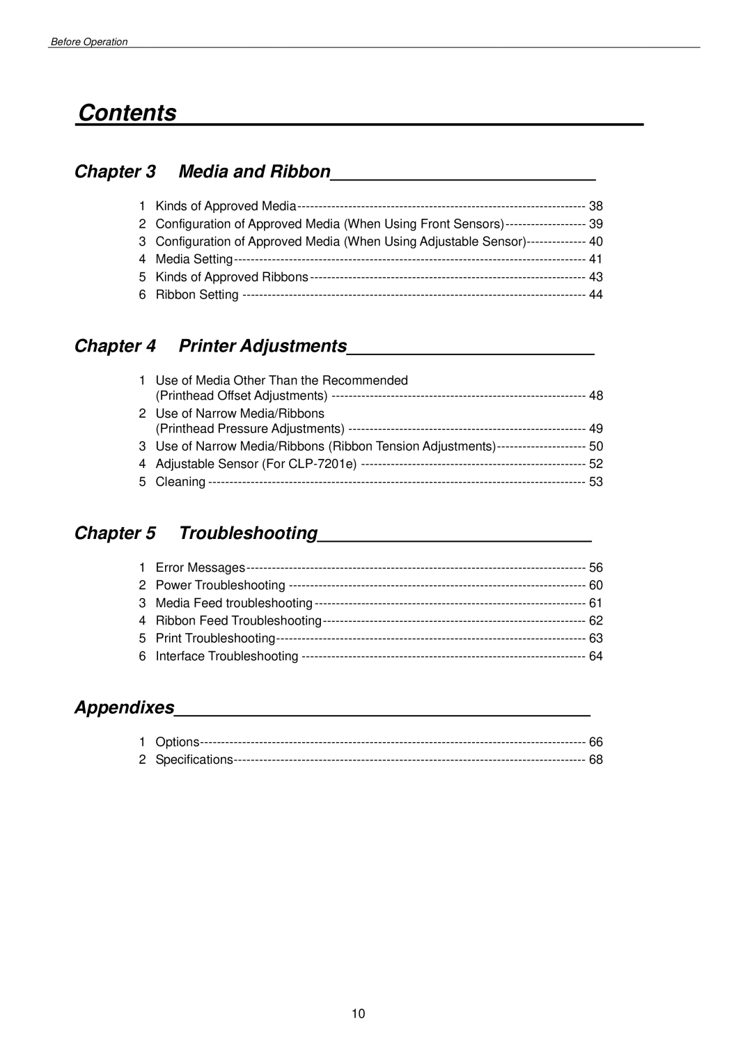 Citizen Systems CLP-7201e user manual Contents 