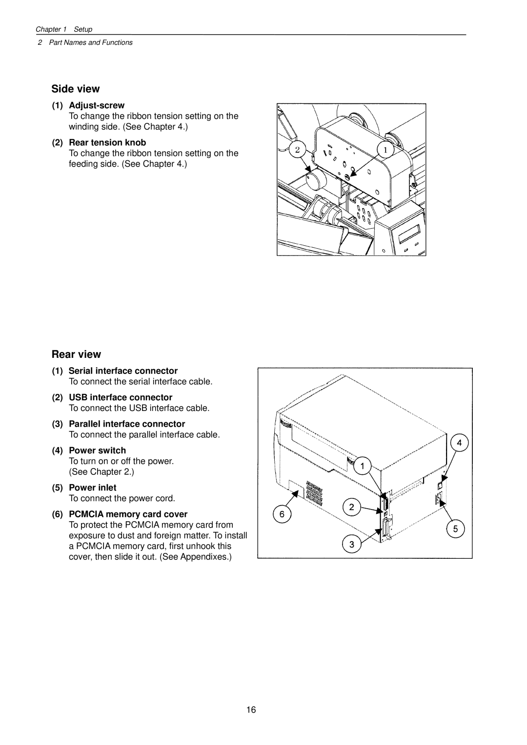 Citizen Systems CLP-7201e user manual Side view, Rear view 