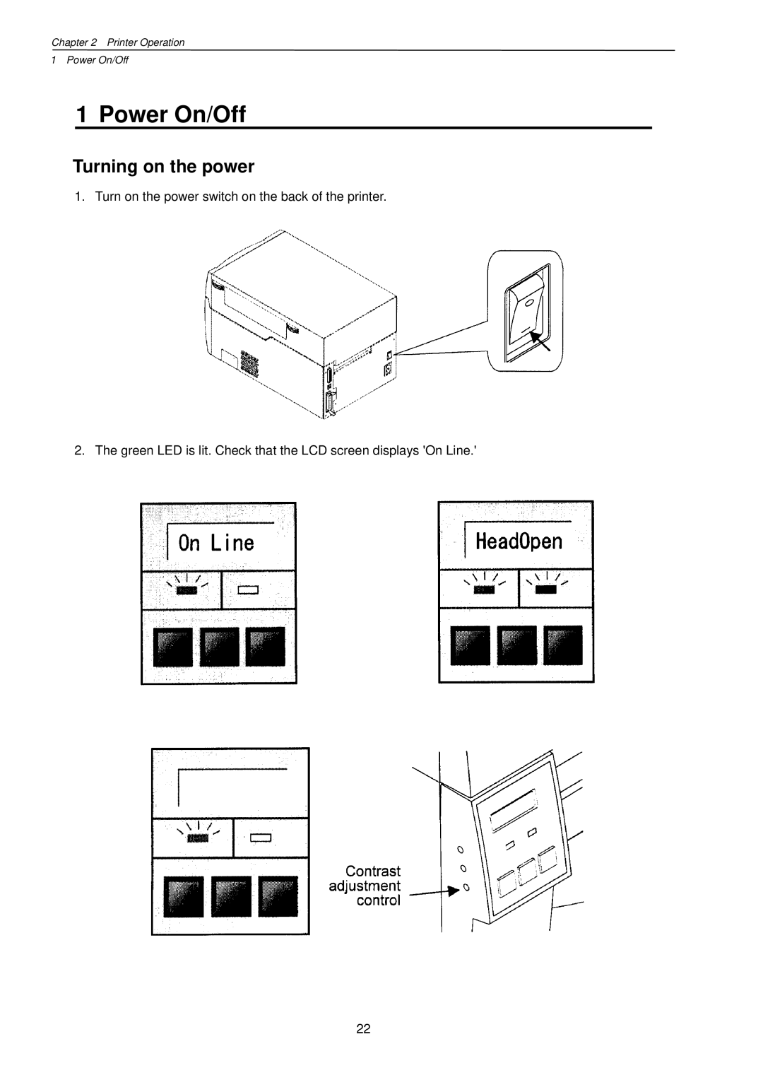 Citizen Systems CLP-7201e user manual Power On/Off, Turning on the power 