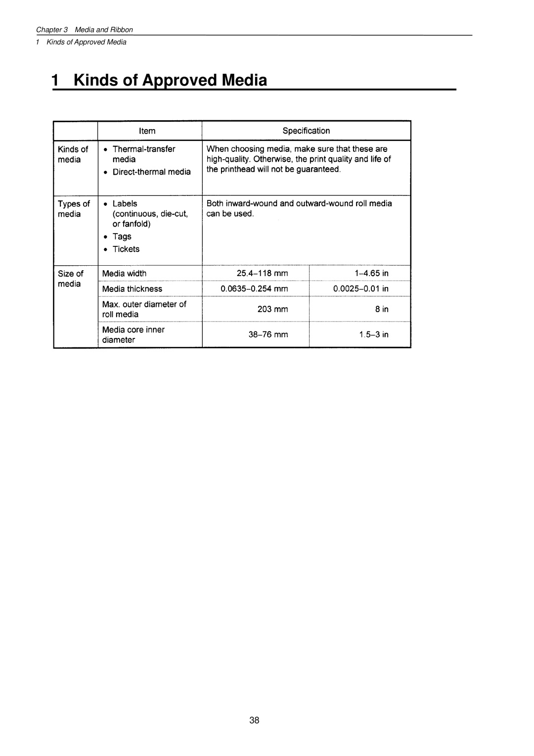 Citizen Systems CLP-7201e user manual Kinds of Approved Media 