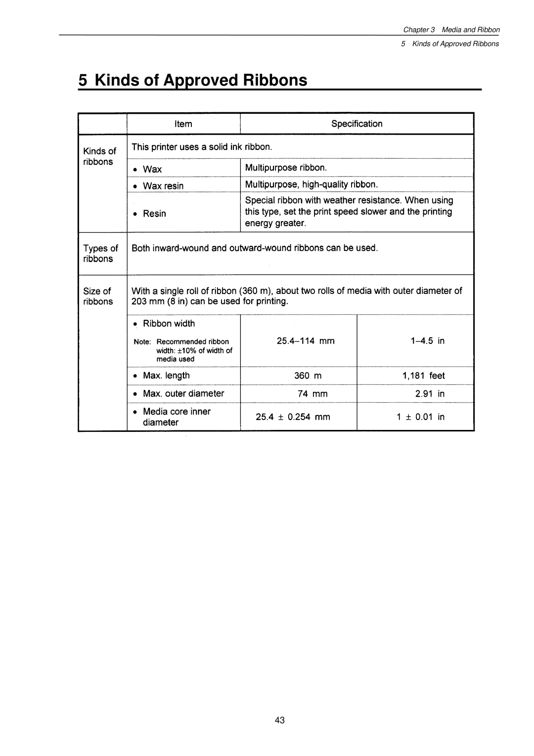 Citizen Systems CLP-7201e user manual Kinds of Approved Ribbons 