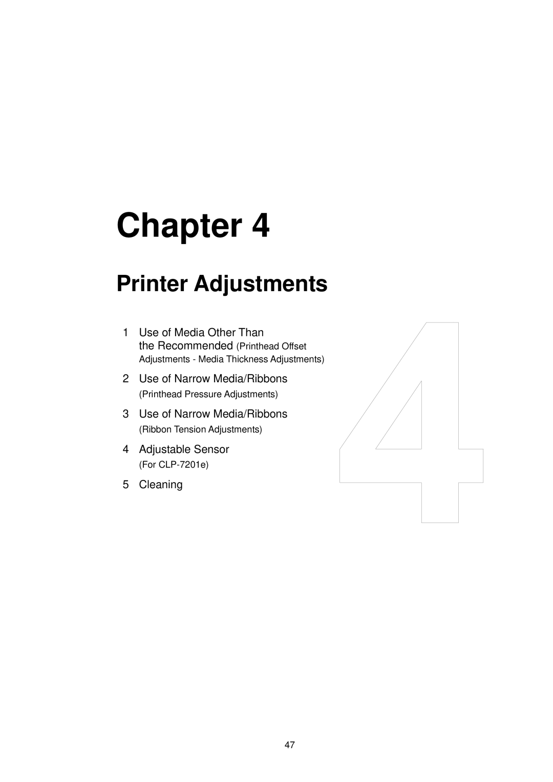 Citizen Systems CLP-7201e user manual Printer Adjustments 