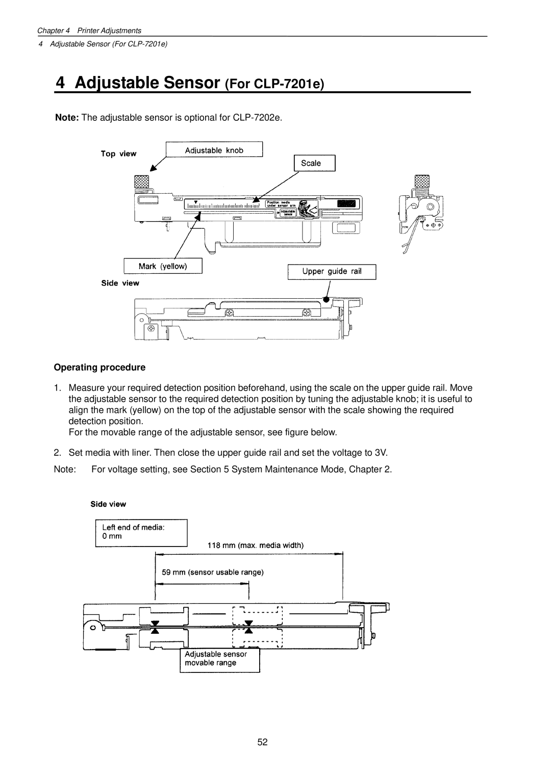 Citizen Systems user manual Adjustable Sensor For CLP-7201e, Operating procedure 