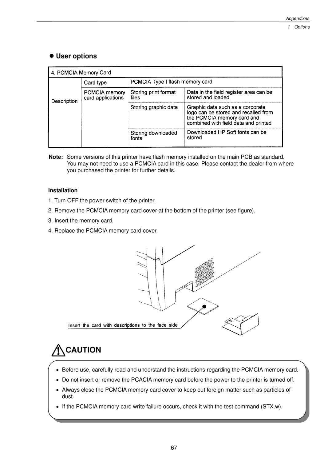 Citizen Systems CLP-7201e user manual User options, Installation 