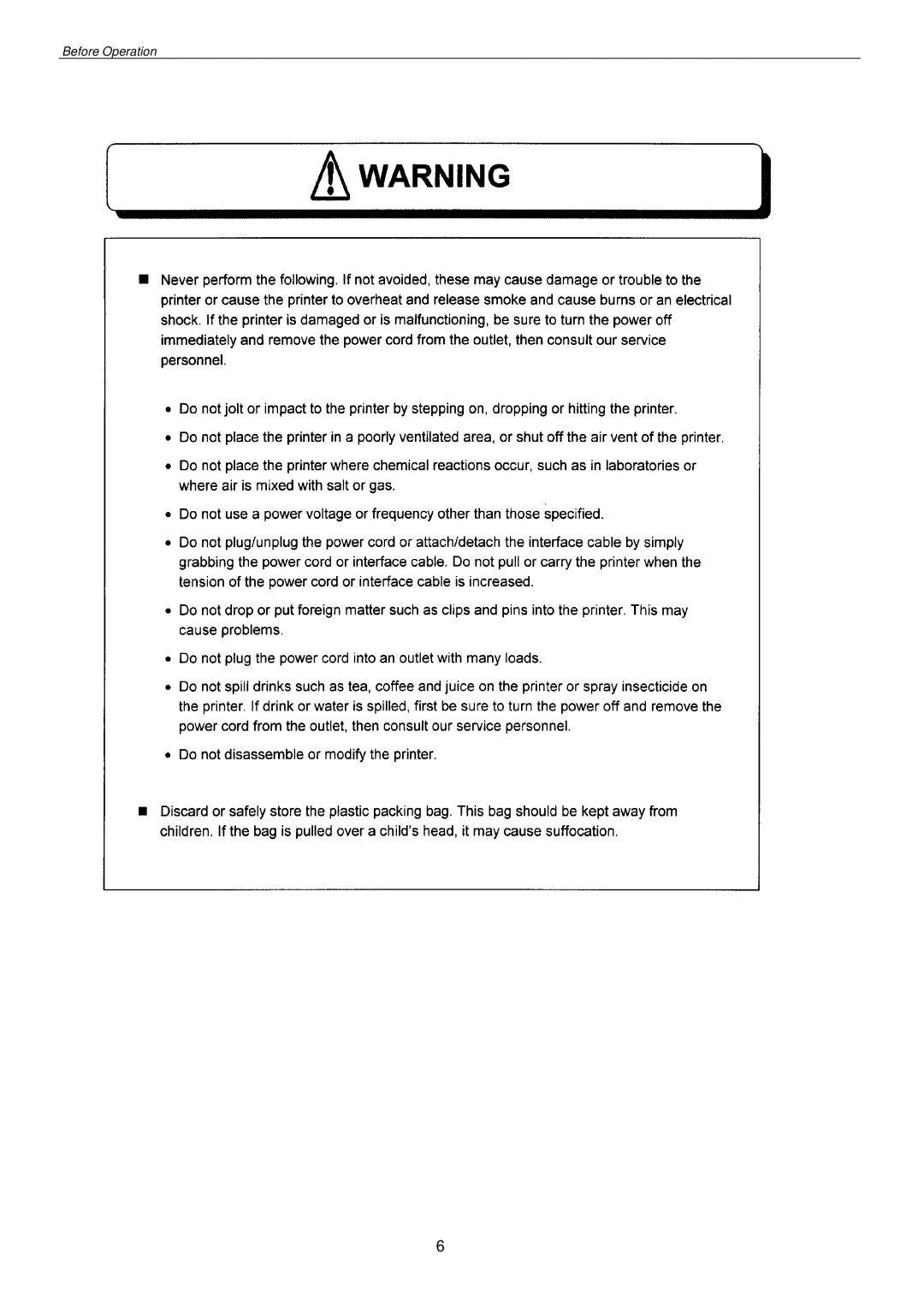 Citizen Systems CLP-7201e user manual Before Operation 