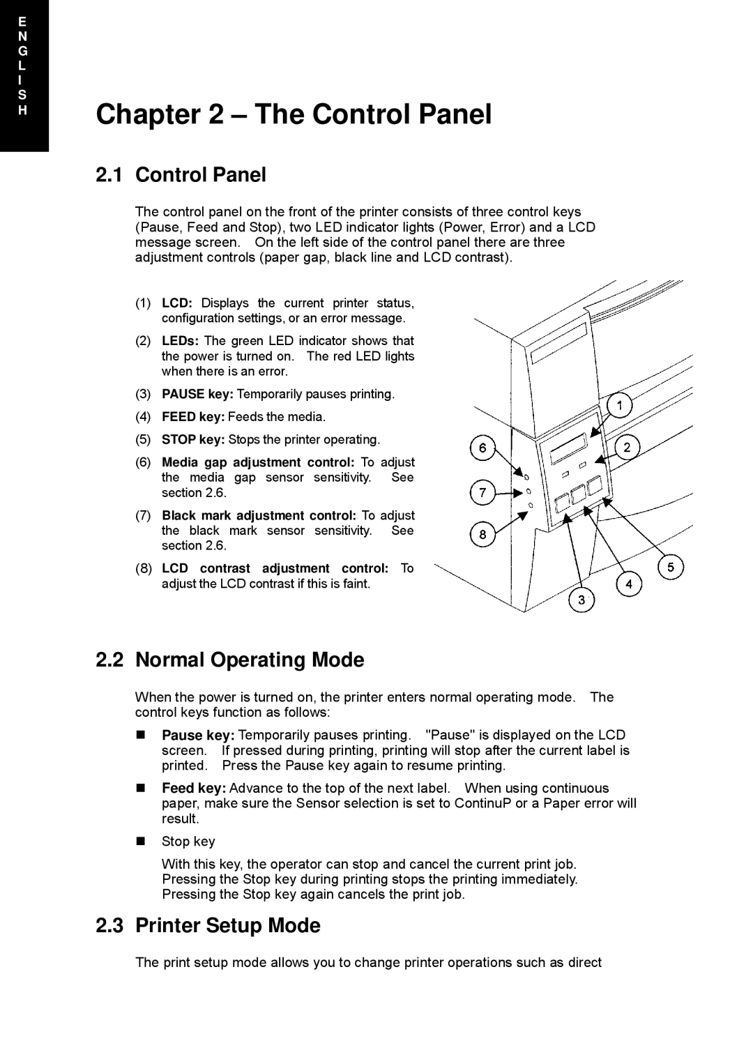 Citizen Systems CLP 7202e, CLP 1001, CLP 6002 user manual Control Panel, Normal Operating Mode, Printer Setup Mode 