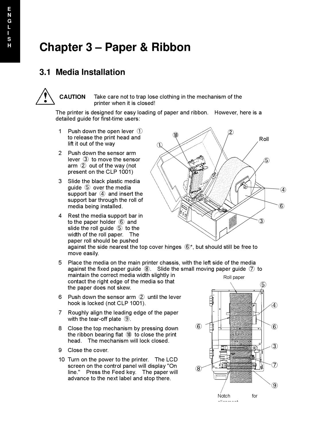 Citizen Systems CLP 7202e, CLP 1001, CLP 6002 user manual Paper & Ribbon, Media Installation 