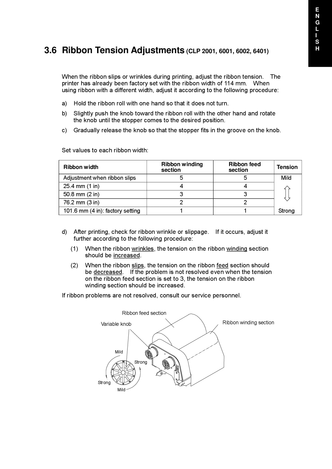 Citizen Systems CLP 1001, CLP 7202e, CLP 6002 user manual Ribbon Tension Adjustments CLP 2001, 6001, 6002 