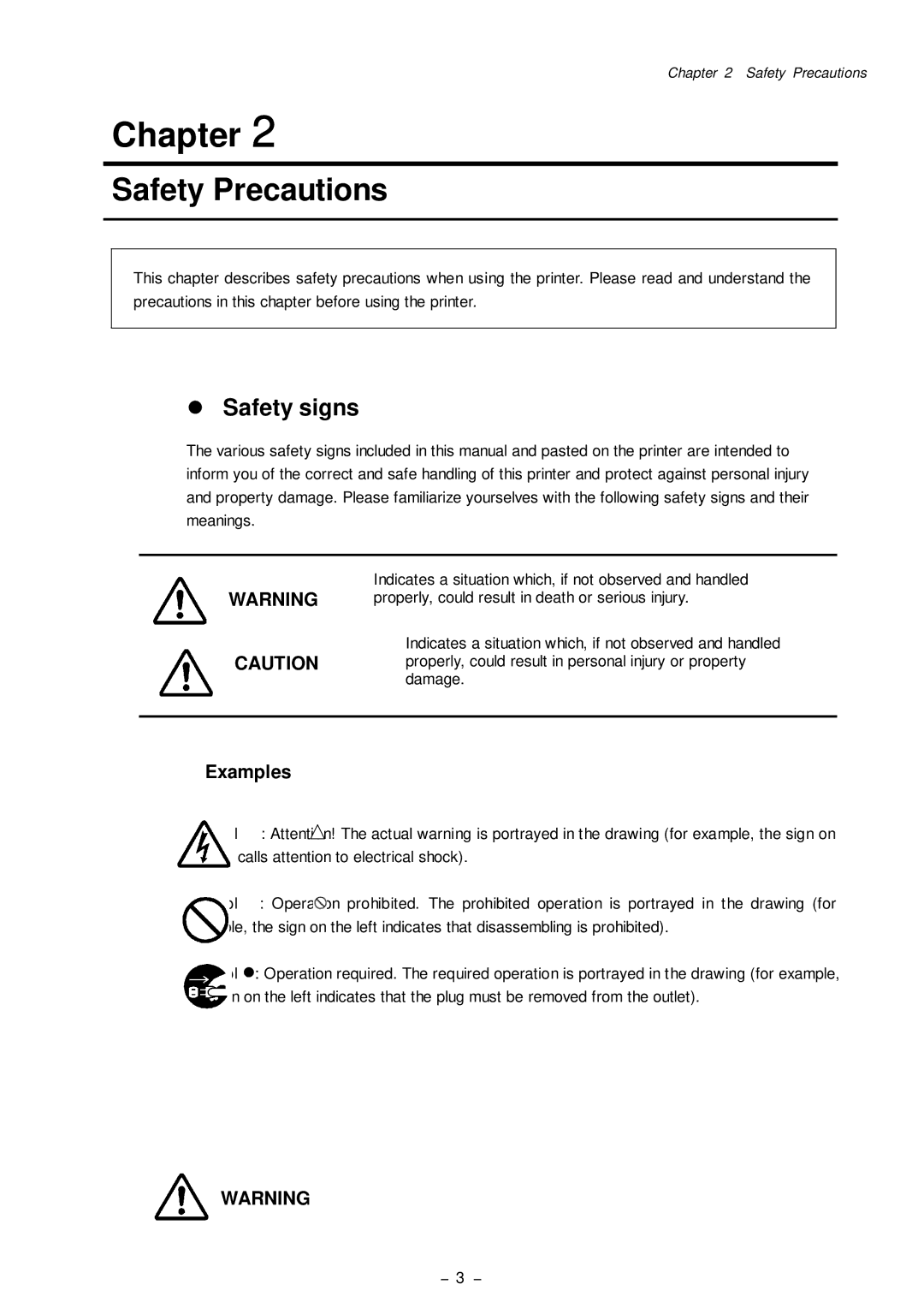 Citizen Systems CLP-8301 user manual Safety Precautions, Examples 