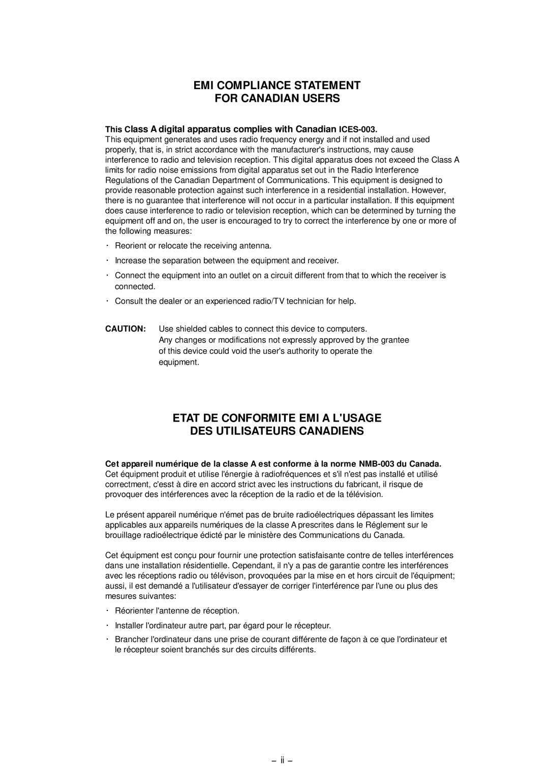 Citizen Systems CLP-8301 user manual EMI Compliance Statement For Canadian Users 