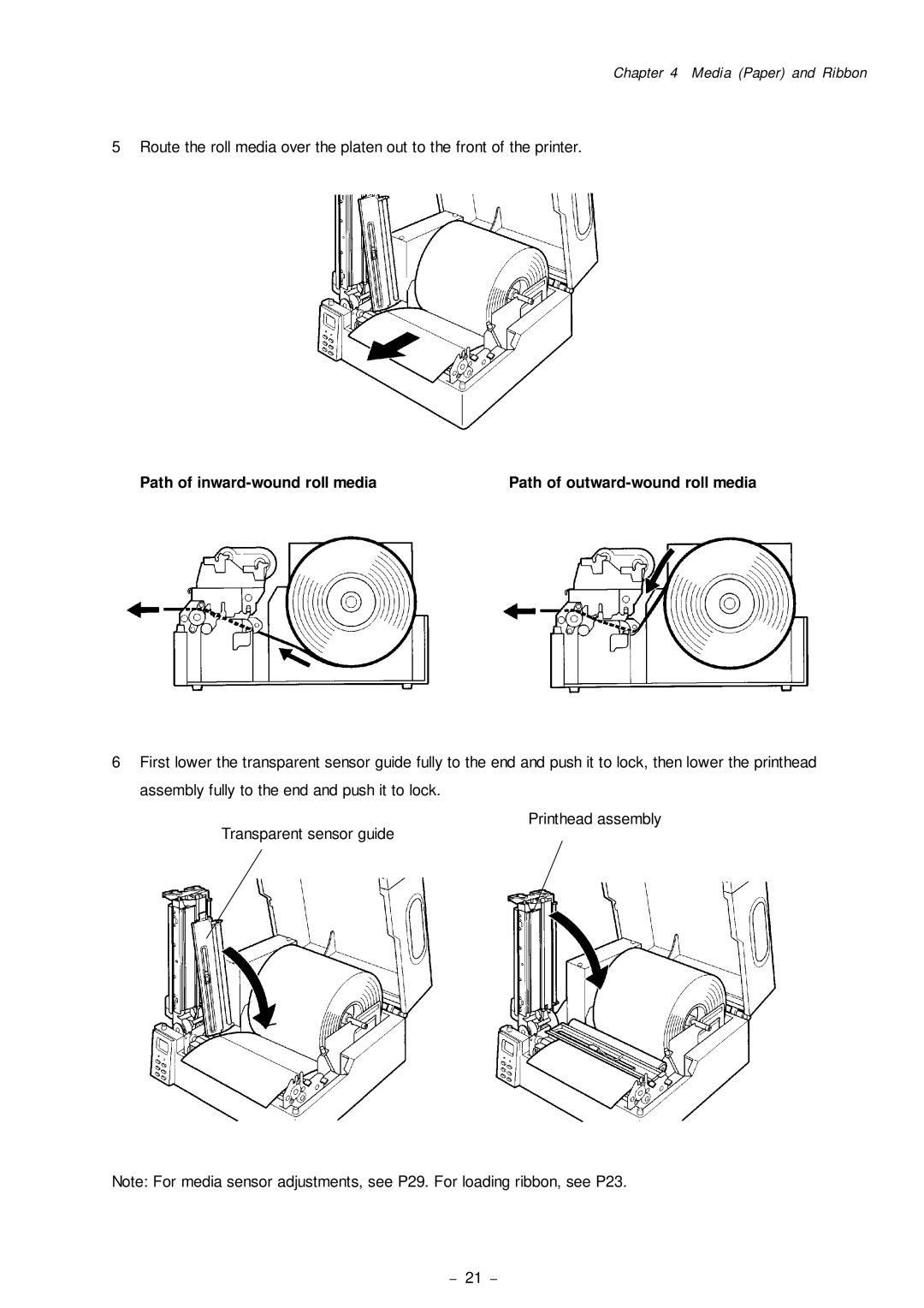 Citizen Systems CLP-8301 user manual Path of inward-wound roll media 