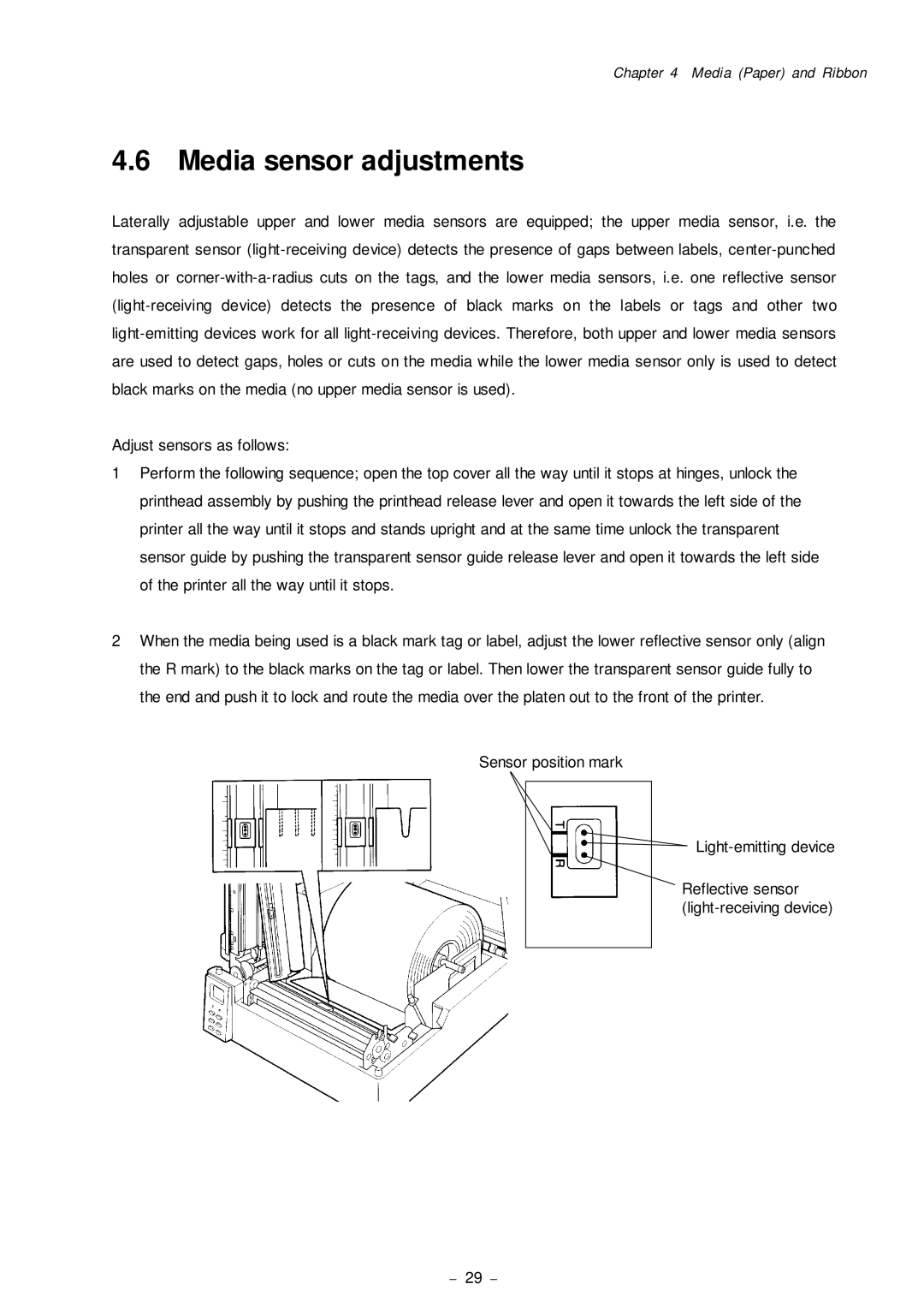 Citizen Systems CLP-8301 user manual Media sensor adjustments 