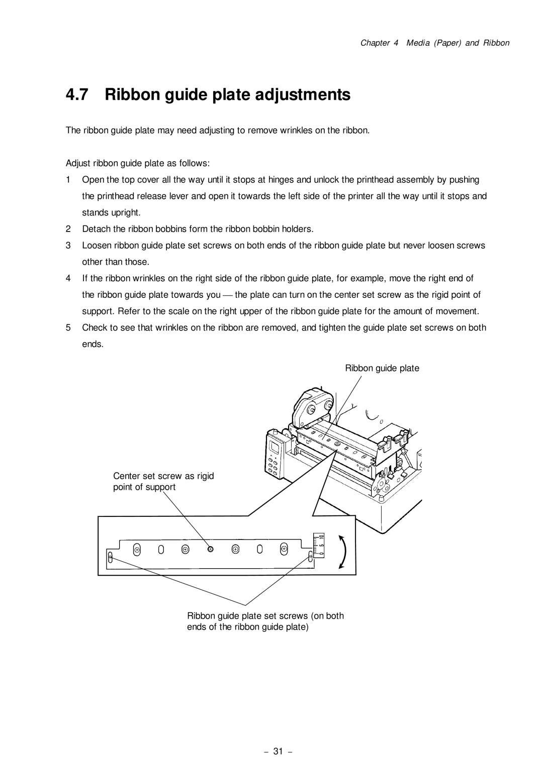 Citizen Systems CLP-8301 user manual Ribbon guide plate adjustments 