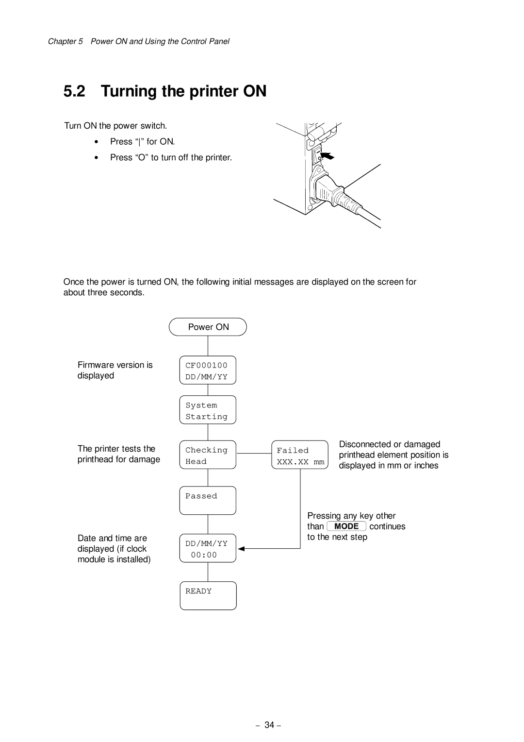 Citizen Systems CLP-8301 user manual Turning the printer on, 0000 