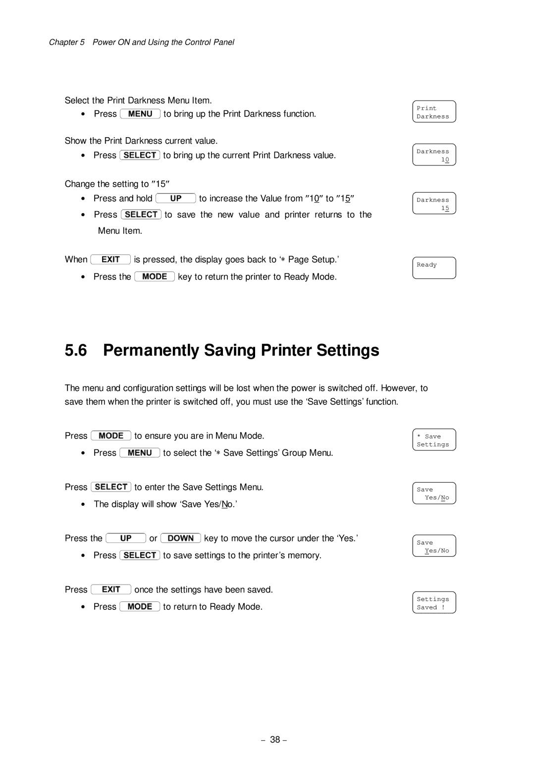 Citizen Systems CLP-8301 user manual Permanently Saving Printer Settings 