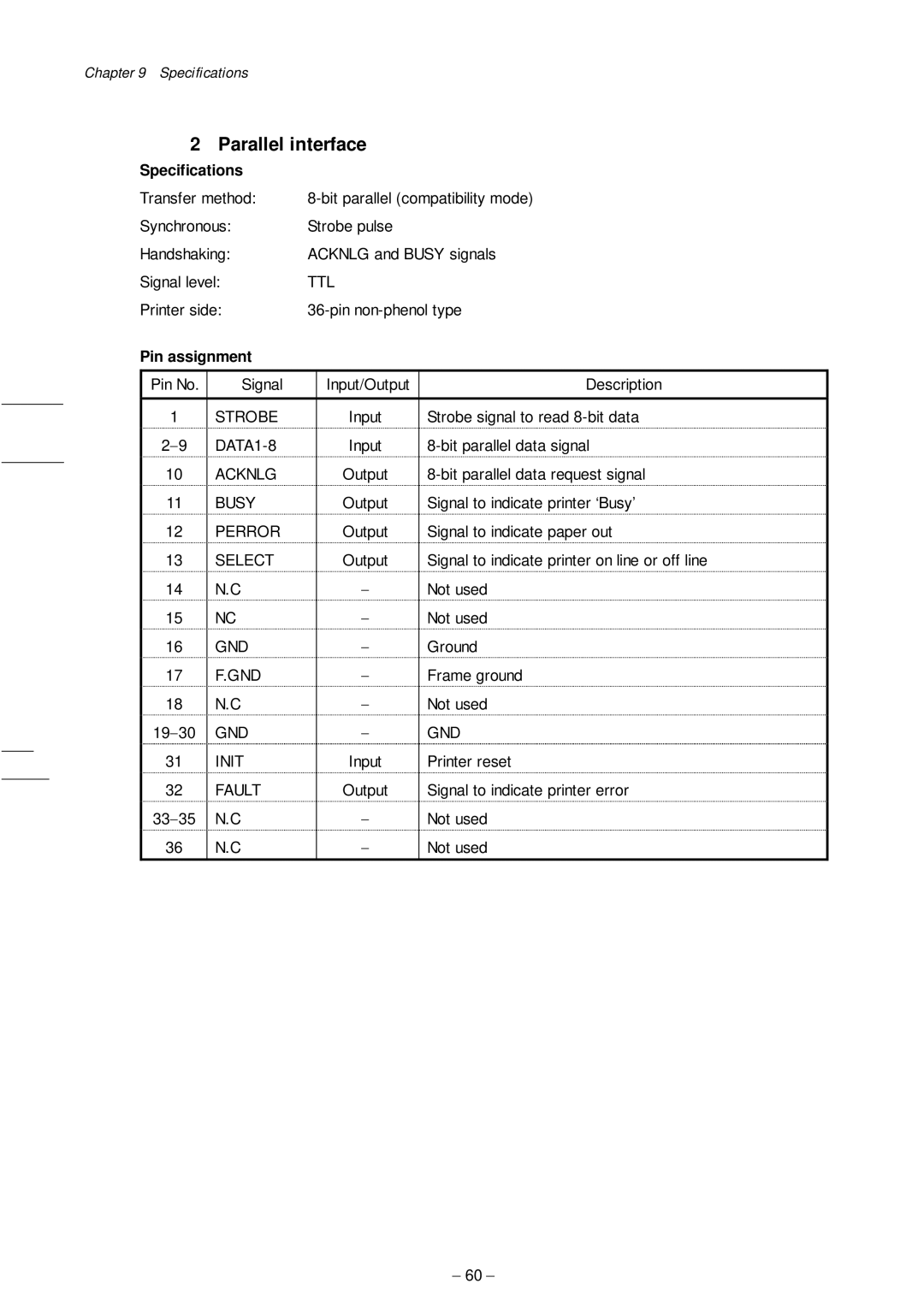 Citizen Systems CLP-8301 user manual Parallel interface 