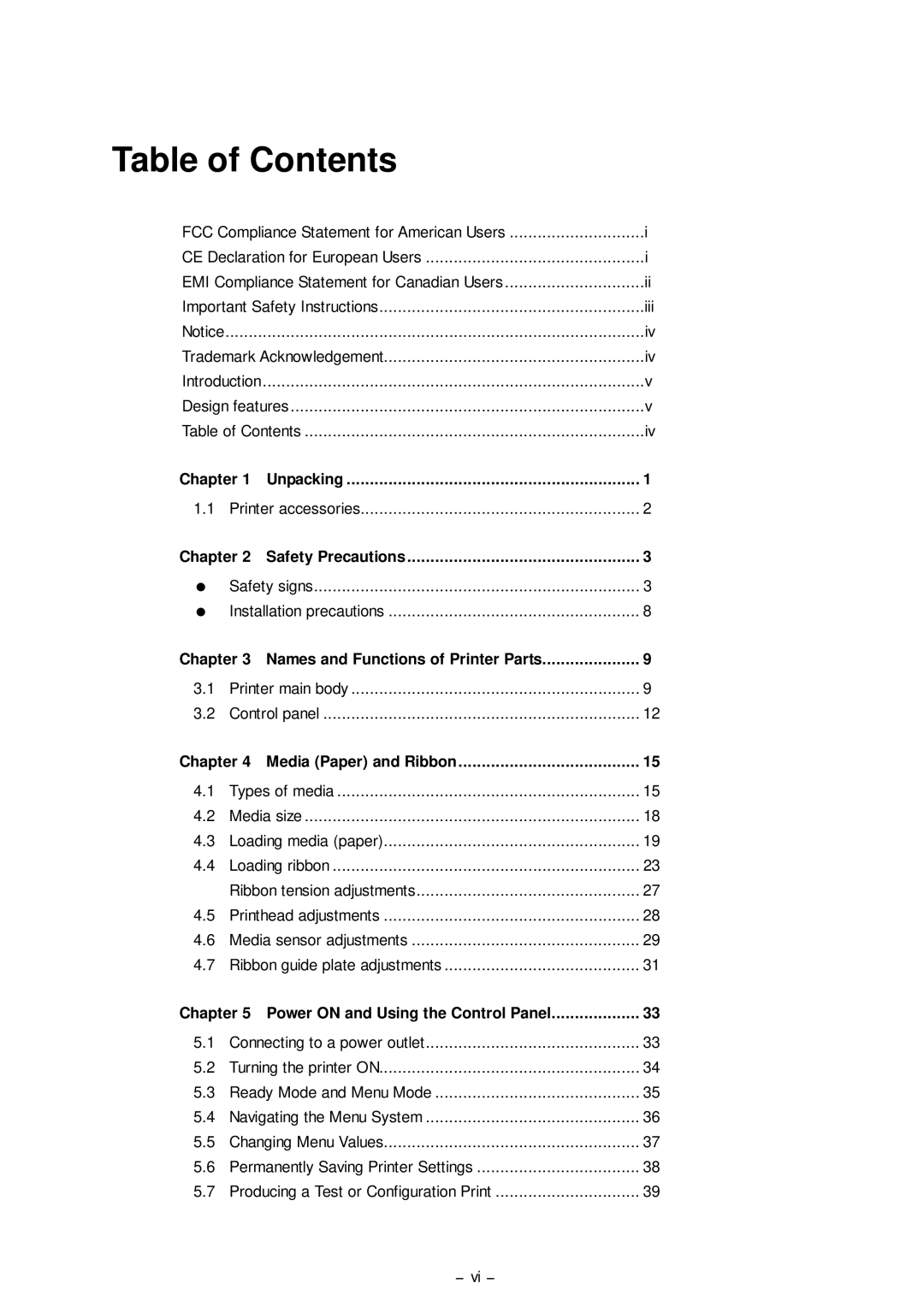 Citizen Systems CLP-8301 user manual Table of Contents 