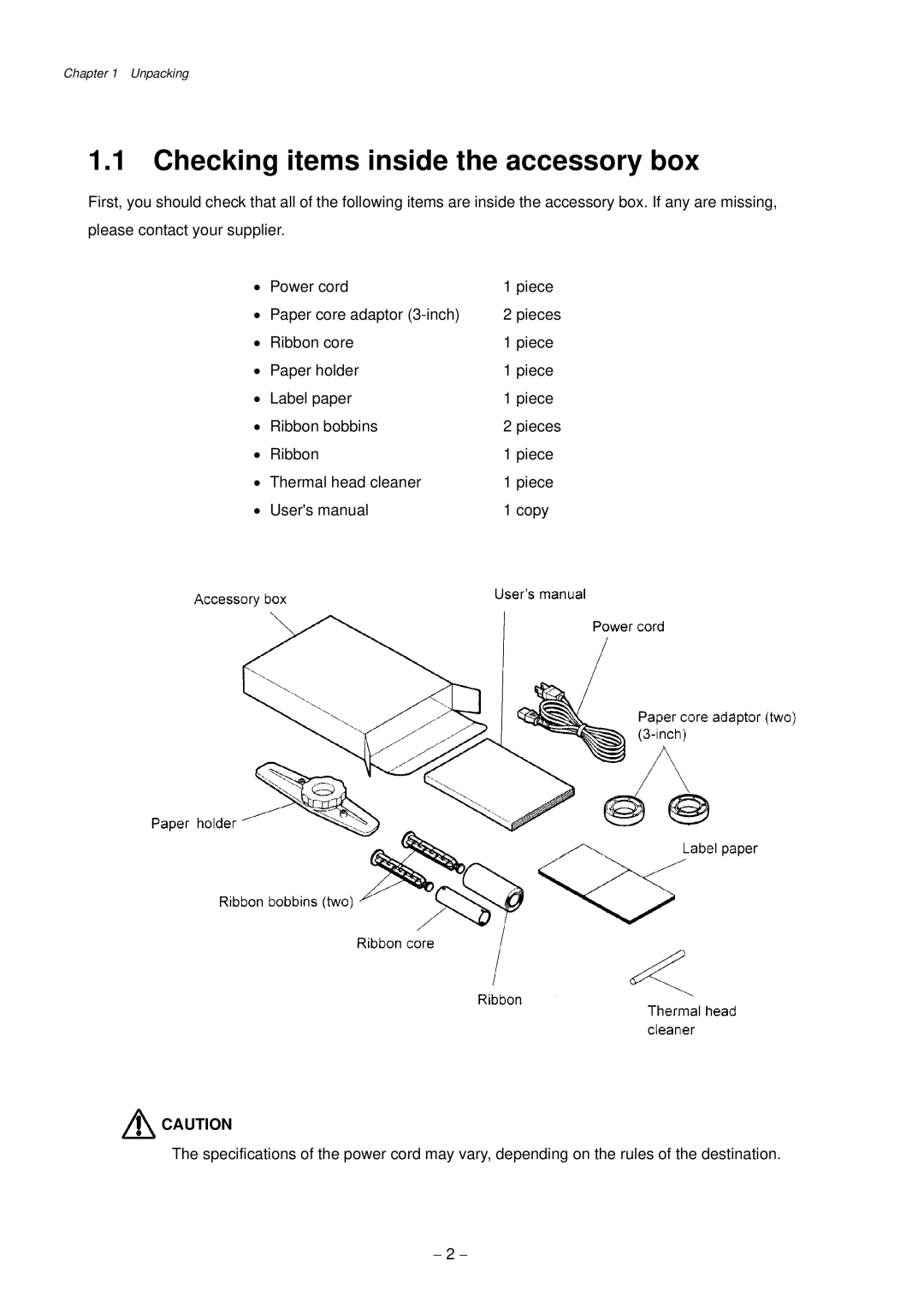 Citizen Systems CLP-9301, CLP-9001 user manual Checking items inside the accessory box 