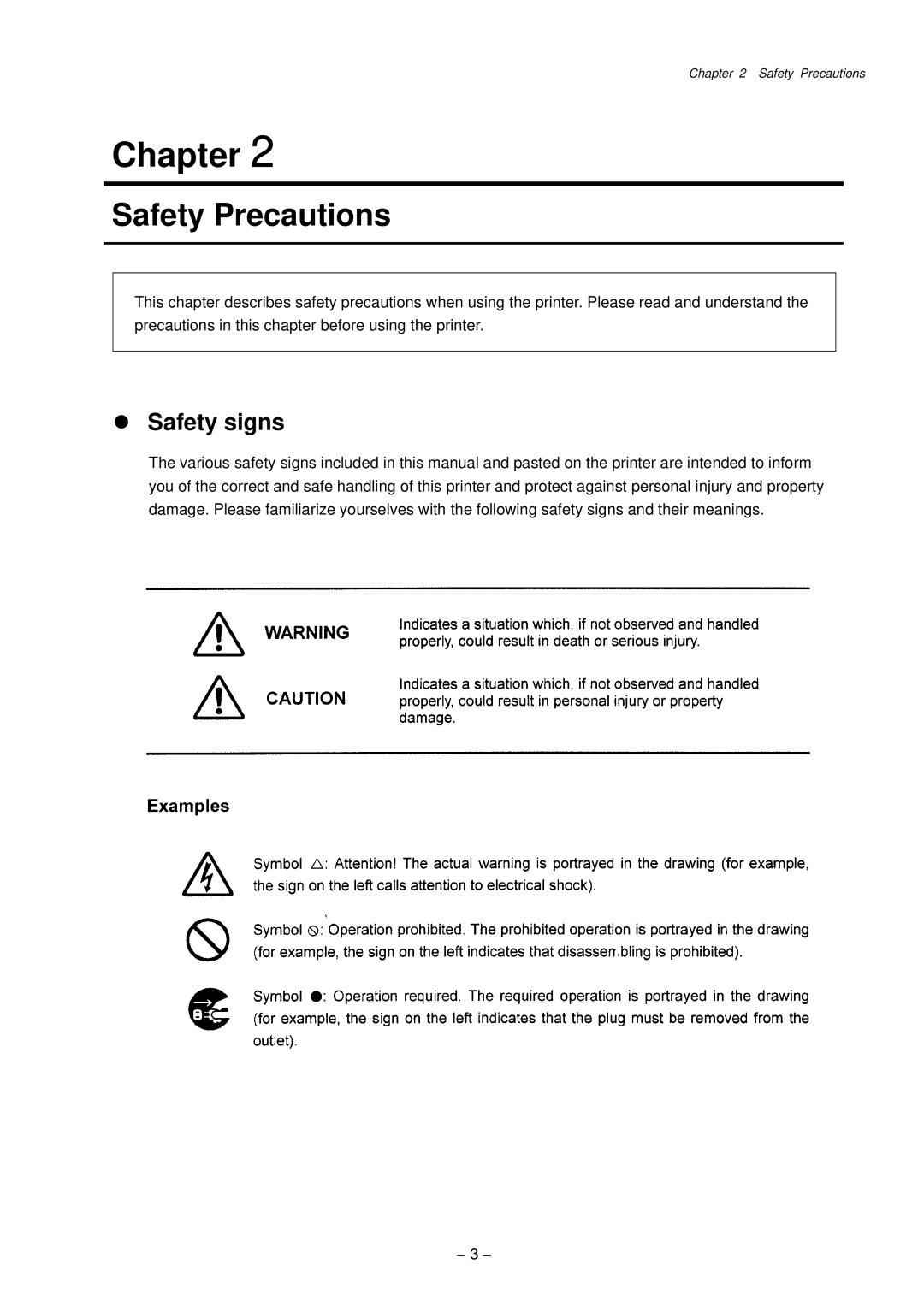 Citizen Systems CLP-9001, CLP-9301 user manual Safety Precautions, Safety signs 