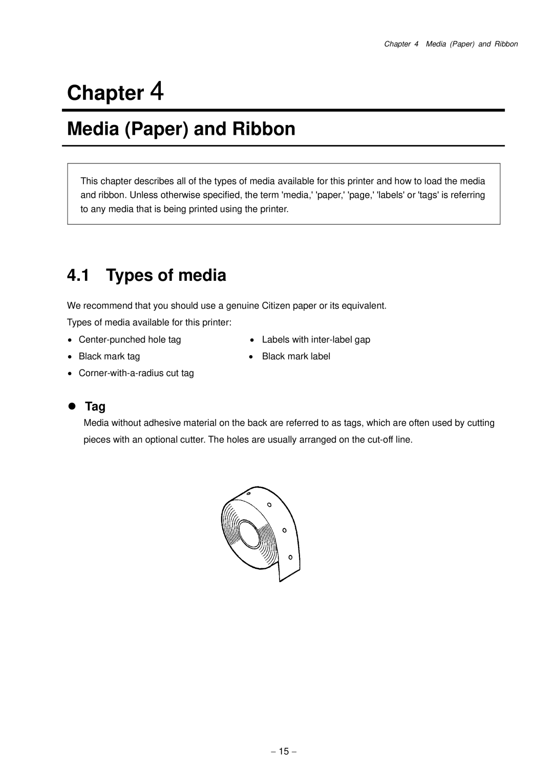 Citizen Systems CLP-9001, CLP-9301 user manual Media Paper and Ribbon, Types of media 