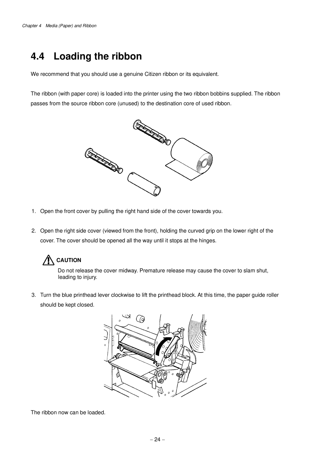 Citizen Systems CLP-9301, CLP-9001 user manual Loading the ribbon 