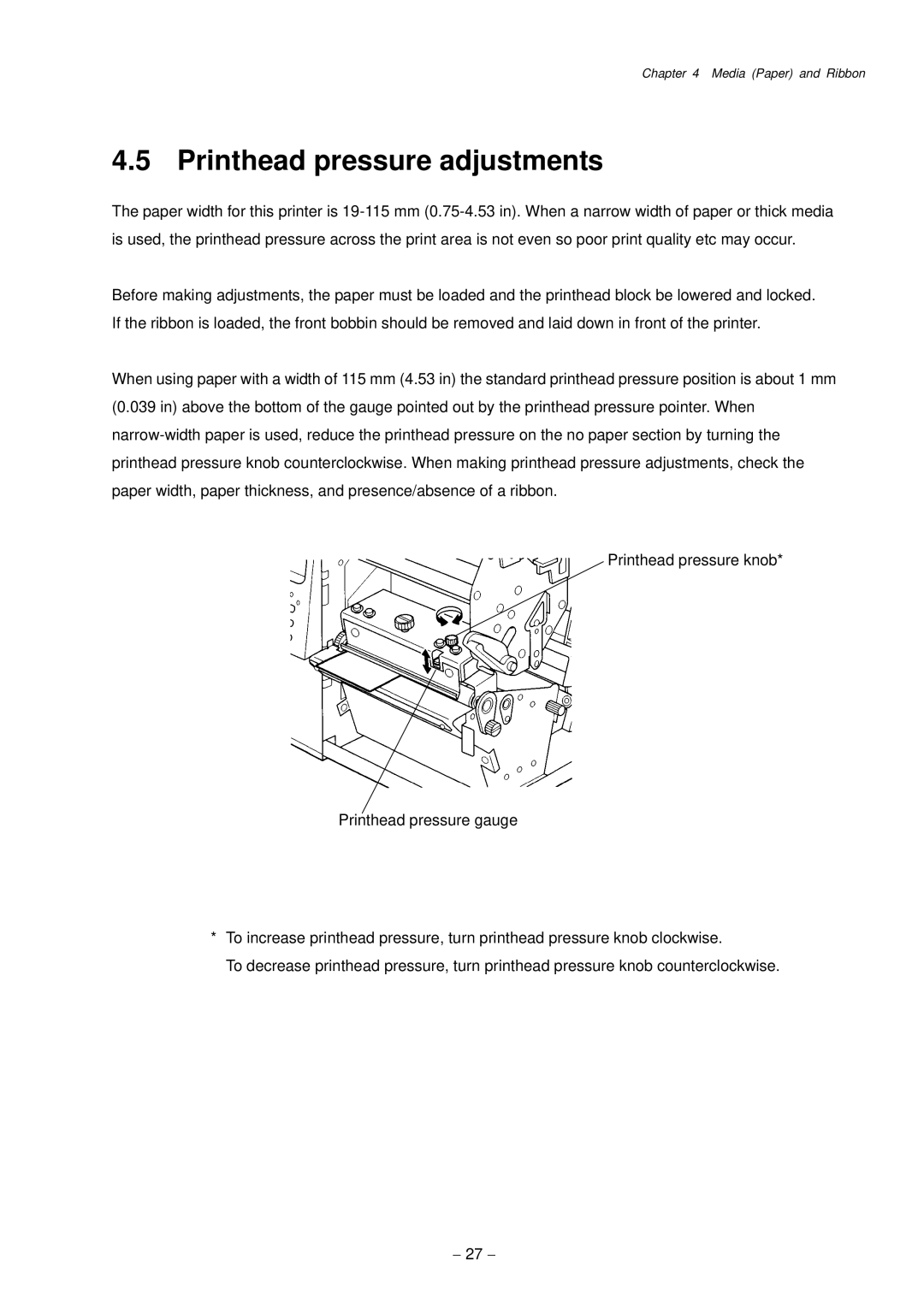 Citizen Systems CLP-9001, CLP-9301 user manual Printhead pressure adjustments 