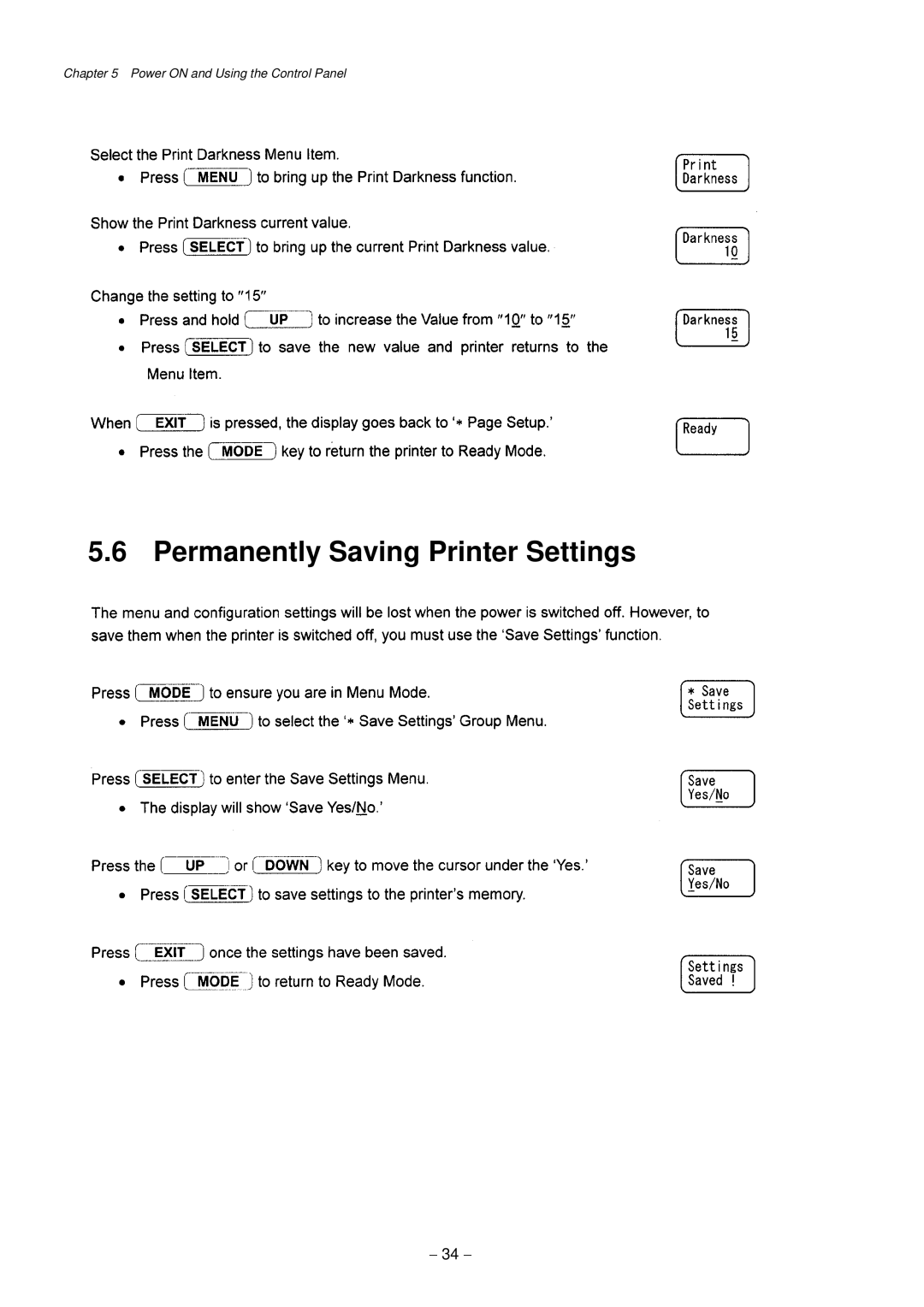 Citizen Systems CLP-9301, CLP-9001 user manual Permanently Saving Printer Settings 