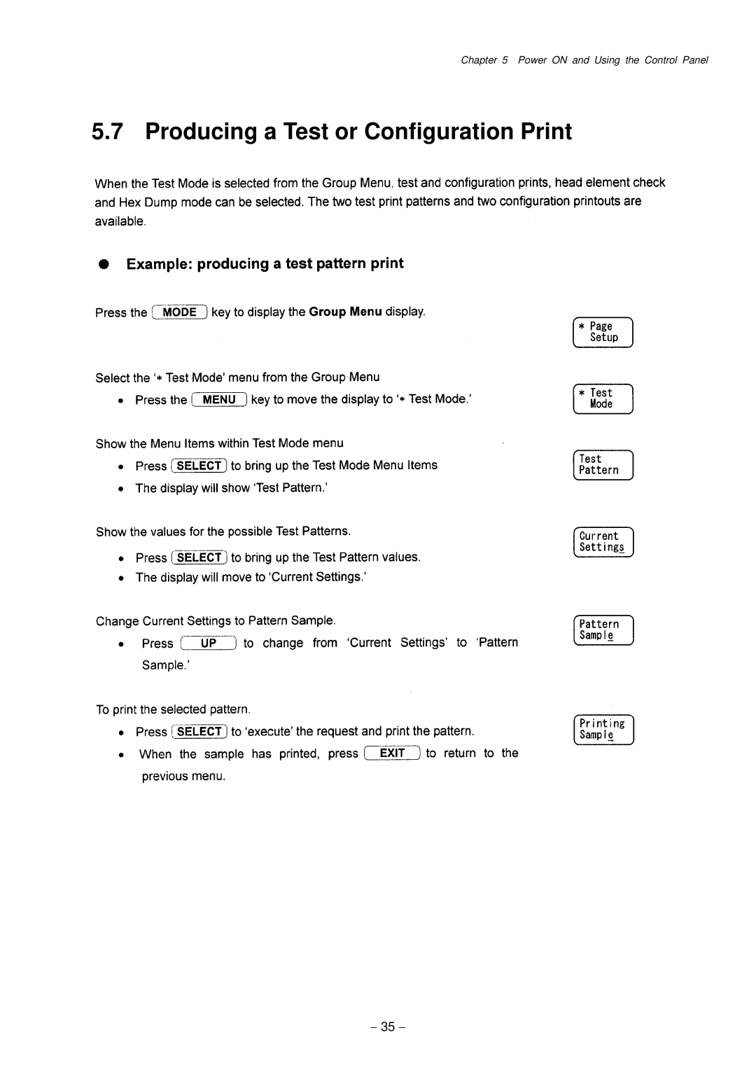 Citizen Systems CLP-9001, CLP-9301 user manual Producing a Test or Configuration Print 