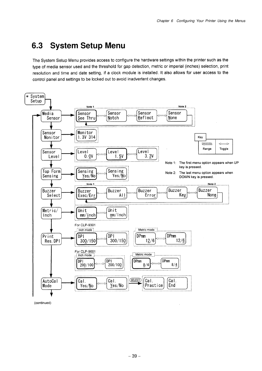 Citizen Systems CLP-9001, CLP-9301 user manual System Setup Menu 